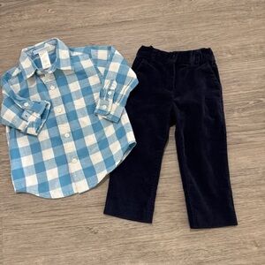 Janie and Jack Size 12-18mth Navy Corduroy pants &  blue & white button shirt